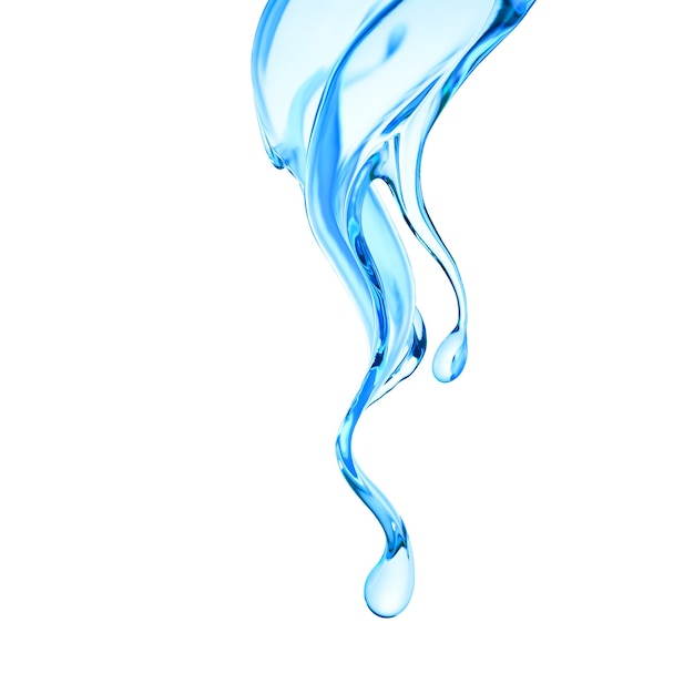 Salpicaduras de líquido azul claro, agua. Ilustración 3d, renderizado 3d.