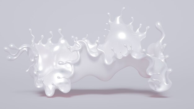 Salpicaduras de líquido brillante sobre un fondo blanco. Ilustración 3d, renderizado 3d.