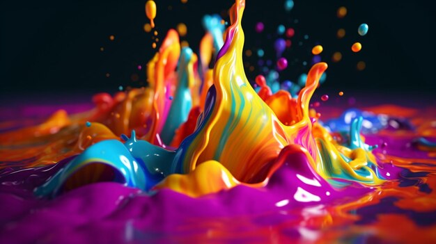 Salpicaduras de líquido colorido renderizado 3dIA generativa
