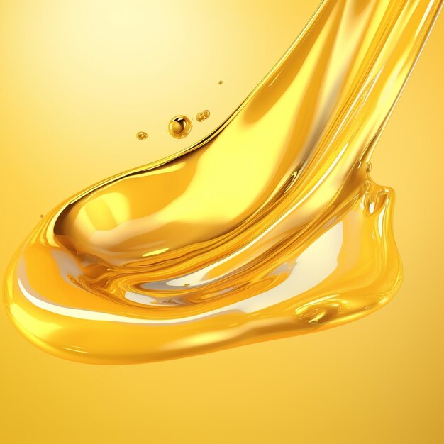 salpicaduras de líquido dorado en un fondo amarillo ilustración 3D de renderización 3D