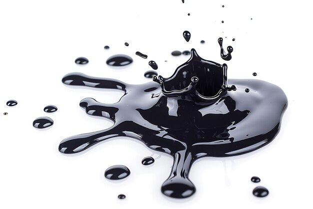 Foto salpicaduras de líquido negro aisladas sobre un fondo blanco