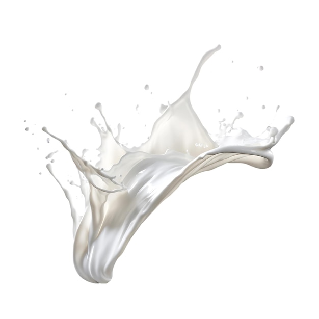 salpicaduras o ondas realistas de leche con gotas y salpicadures aislados sobre un fondo transparente