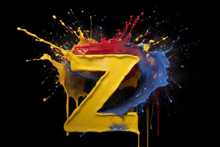 Foto salpicaduras de pintura en colores primarios logo letra z cayendo en el centro