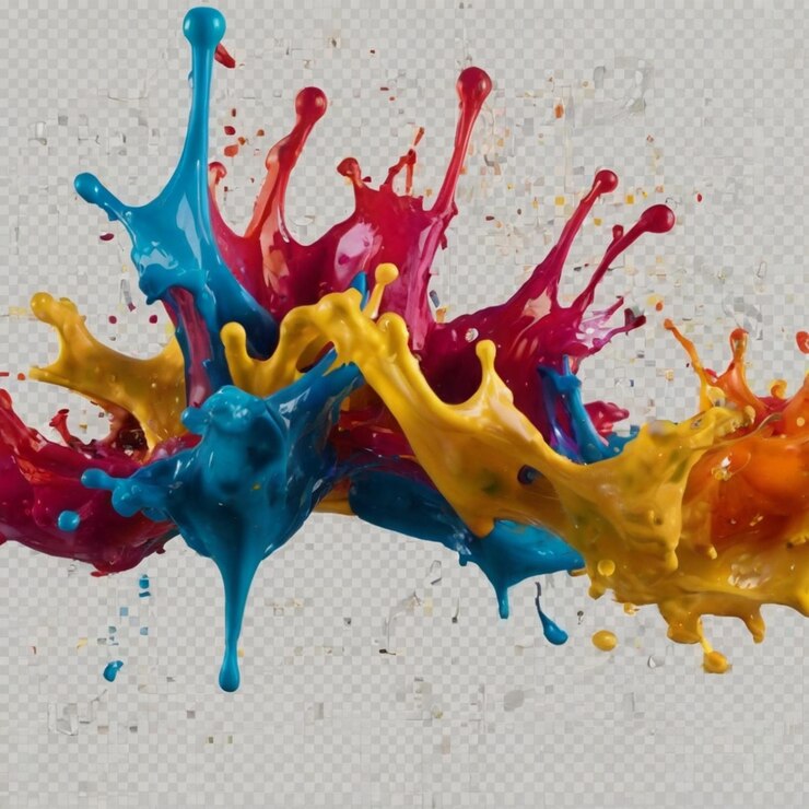 Salpicaduras de pintura coloridas Elemento de diseño aislado en el fondo transparente