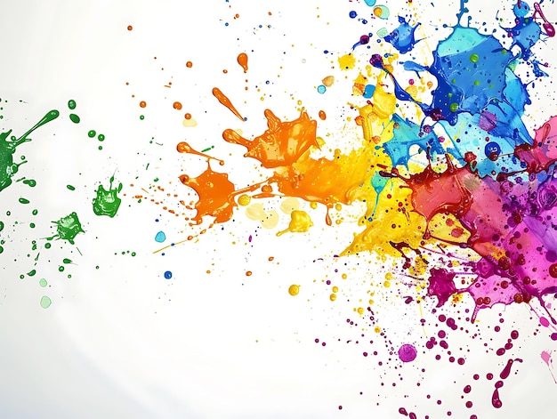 Las salpicaduras de pintura de varios tonos crean diseños intrincados sobre un fondo blanco limpio
