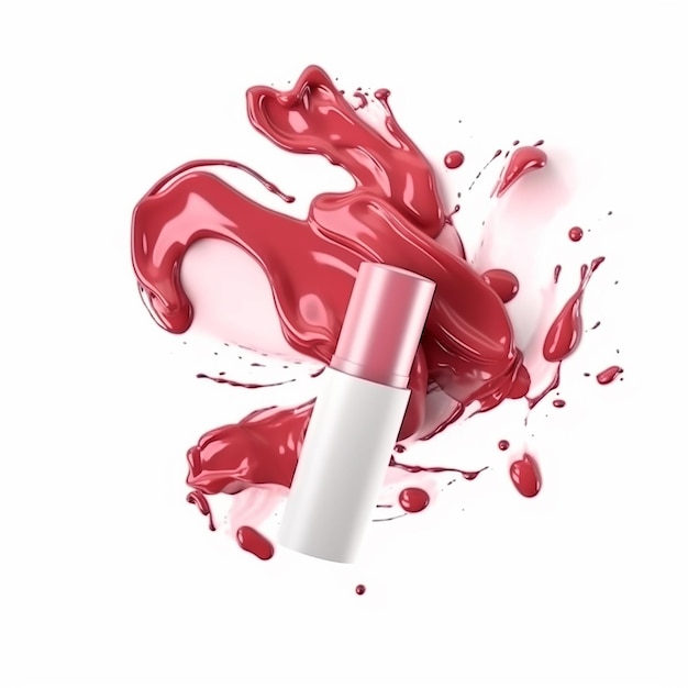 Salpicaduras y rayas de lápiz labial rojo rosa sobre un fondo blanco primer plano fondo creativo
