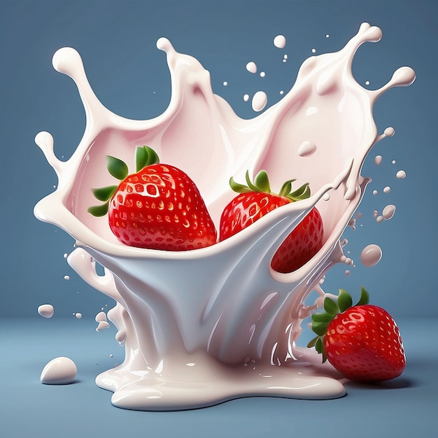 salpicaduras realistas de leche y fresas