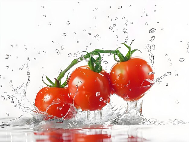 Las salpicaduras de tomate en el agua aisladas contra un fondo transparente