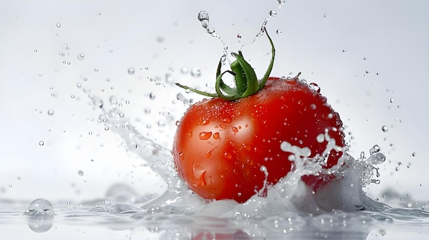 Las salpicaduras de tomate en el agua aisladas contra un fondo transparente