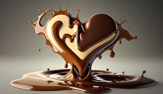 salpico de chocolate na forma de um coração ilustrador de IA gerativa