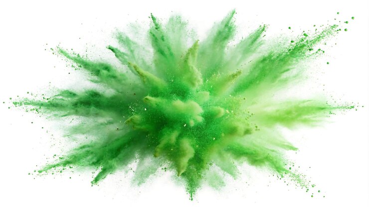 Foto salpico de pó verde sobre fundo branco