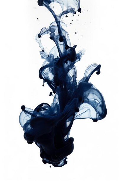 Salpico de tinta criando um padrão artístico em água isolada em um fundo branco