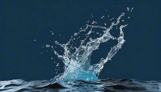 Foto salpicos de água em um fundo azul escuro renderização 3d