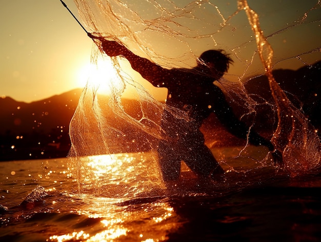 Salpicos de água lançados pelos pescadores