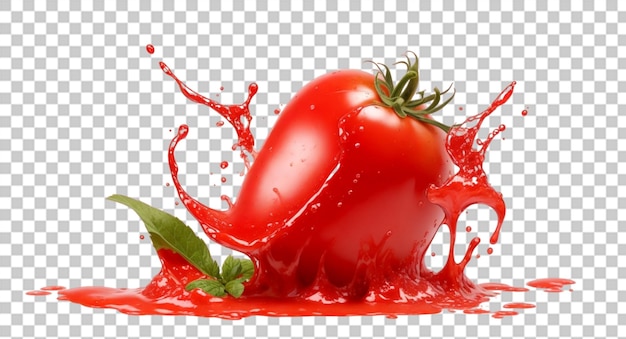 Salpicos de molho de ketchup de tomate ou suco de tomate líquido vermelho em fundo transparente Png