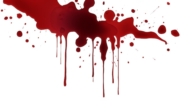 salpicos de sangue manchas e salpicos de líquido vermelho em um fundo branco salpicos de tinta vermelha e gotas
