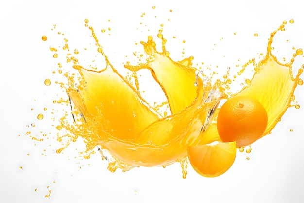 Foto salpicos de sumo de laranja sobre um fundo branco