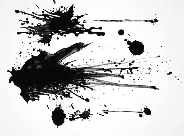 Salpicos de tinta preta abstratos isolados em fundo branco Elementos de design Grunge