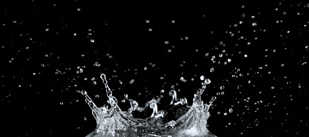 Foto salpicos e gotas de água isolados sobre fundo preto