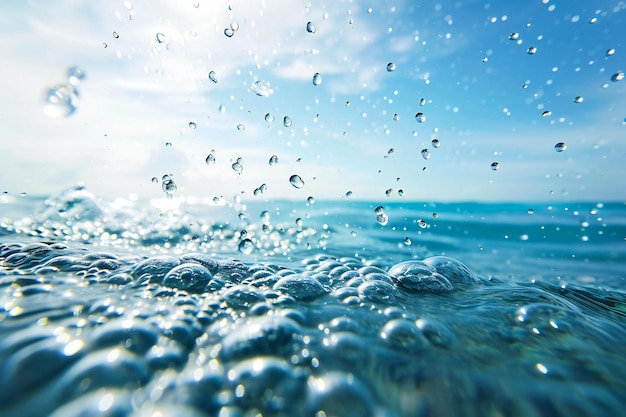 Salpicos e gotas de água na superfície do mar