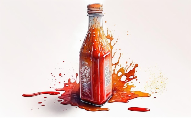 una salsa de chile picante dibujada sobre fondo blanco acuarela ilustraciones de alimentos orgánicos ai generado