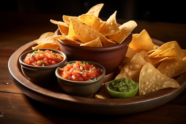 Salsa e batatas fritas combinando comida mexicana photo