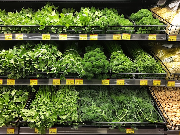 Foto salsa e feijão frescos no supermercado