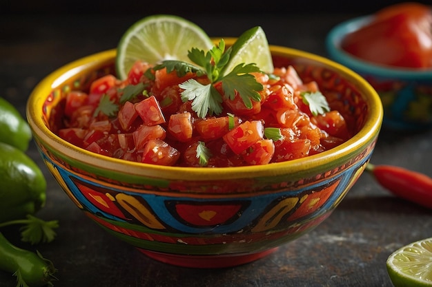 Salsa Fresca en el colorido cuenco mexicano