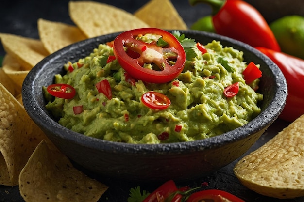 Salsa de guacamole con pimientos picantes