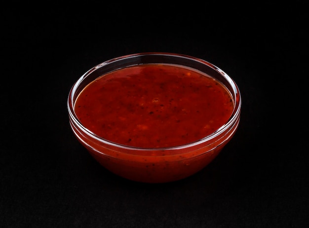 Salsa roja aislada en negro
