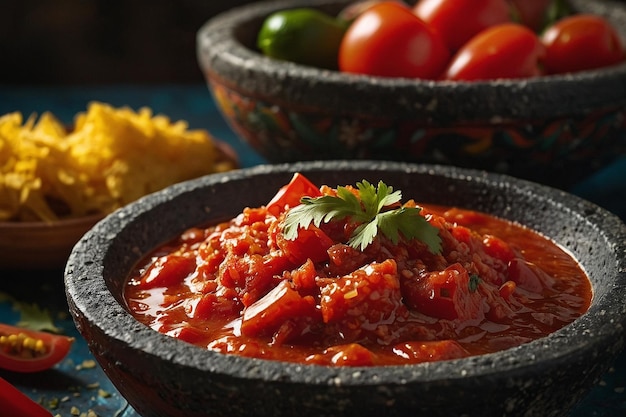 Salsa Roja en el tradicional molcajete mexicano