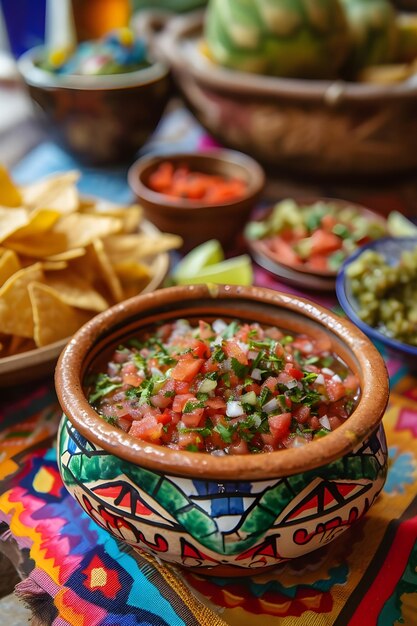 Salsa Sensation Chips y Salsa en un vibrante plato de cerámica popular