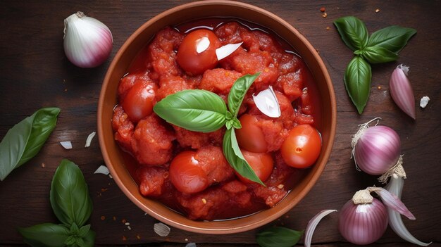 Salsa de tomate casera con ajo y albahaca