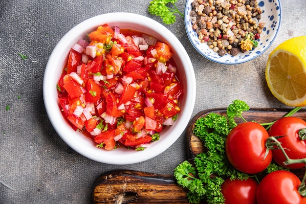 salsa tomate comida tradicional picante refeição fresca comida lanche na mesa cópia espaço comida fundo