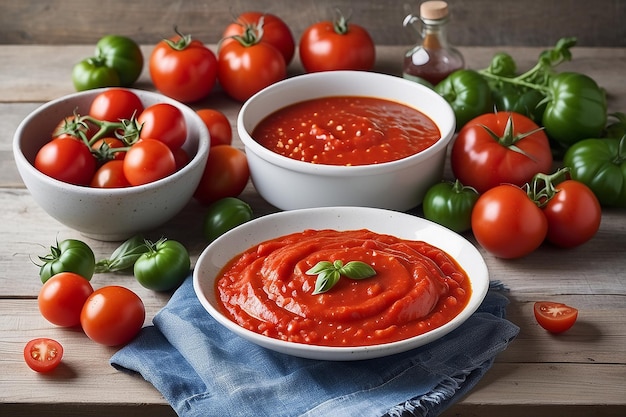 Salsa de tomate fresca en la mesa