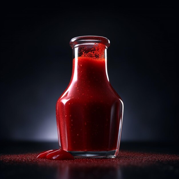 Foto salsa de tomate realista de fondo minimalista oscuro de cerca