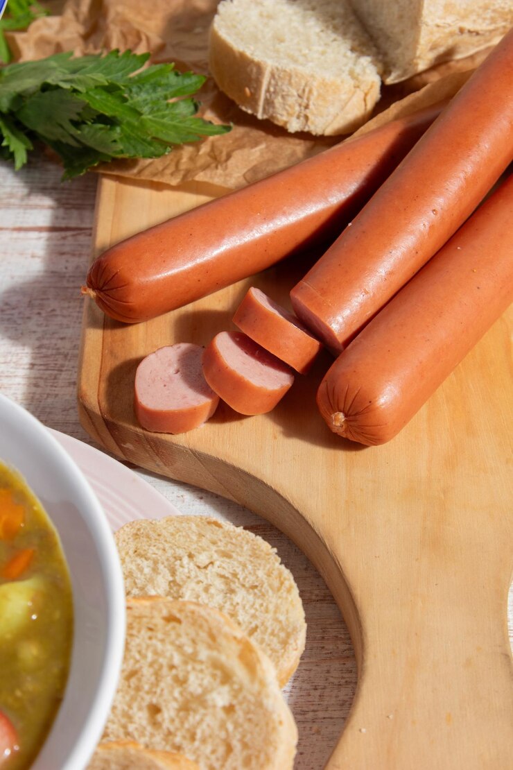 Foto salsicha caseira e sopa de batata