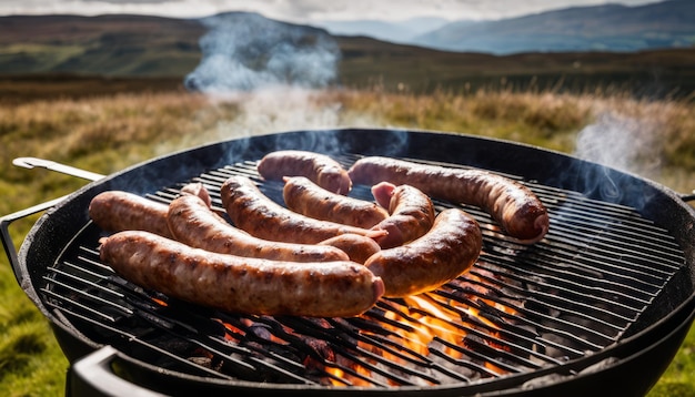 Salsichas a cozinhar numa grelha