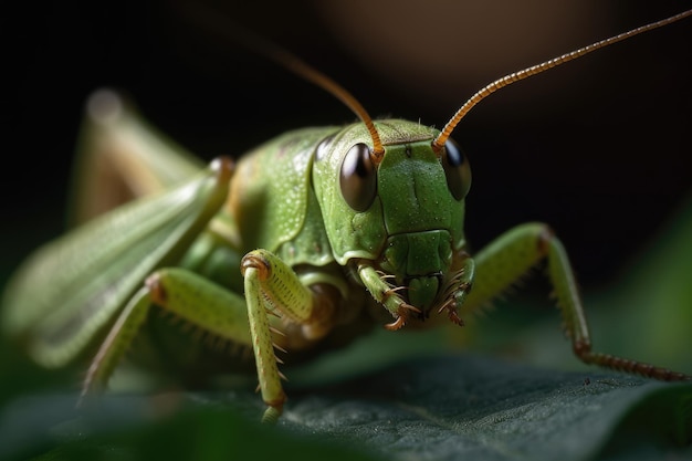 Un saltamontes con un gran ojo morado.