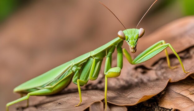 Foto un saltamontes verde con una cabeza grande se sienta en una hoja