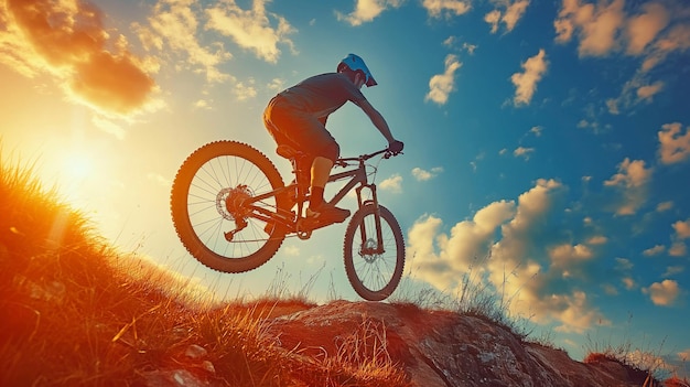 Saltar de una bicicleta de montaña es un deporte extremo para el ciclista