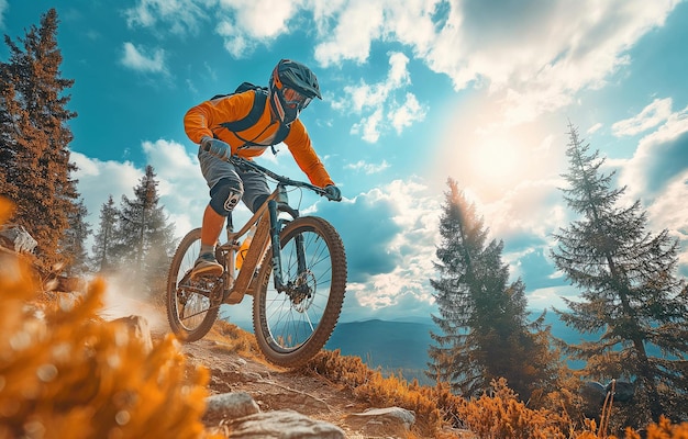 Saltar de una bicicleta de montaña es un deporte extremo para el ciclista