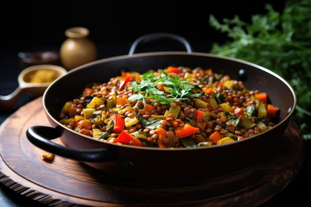 Salteado de lentejas y verduras al wok