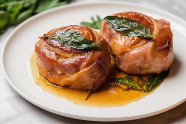 Saltimbocca Alla Romana en placa blanca IA generativa