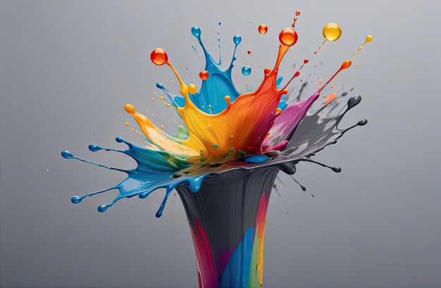 un salto colorido de pintura tiene los colores del arco iris y la naranja