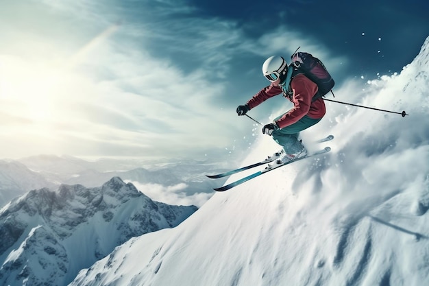 Salto de esquí Esquí de esquí deportes extremos de invierno IA generativa