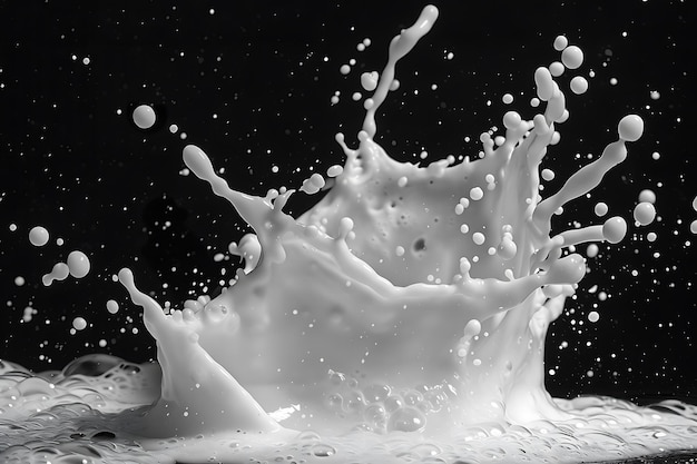 Un salto de leche en blanco y negro