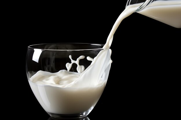 Un salto de leche y una taza de leche