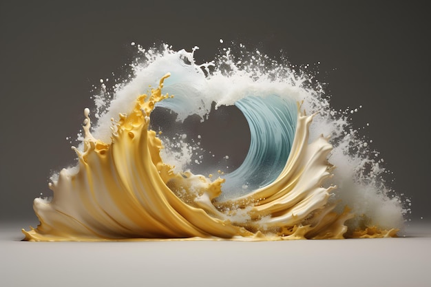Un salto de la ola del mar con un borde de arena amarilla