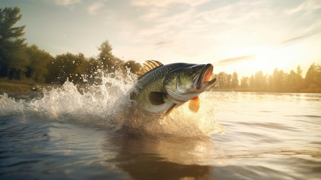 Salto de peces bajos en agua de río